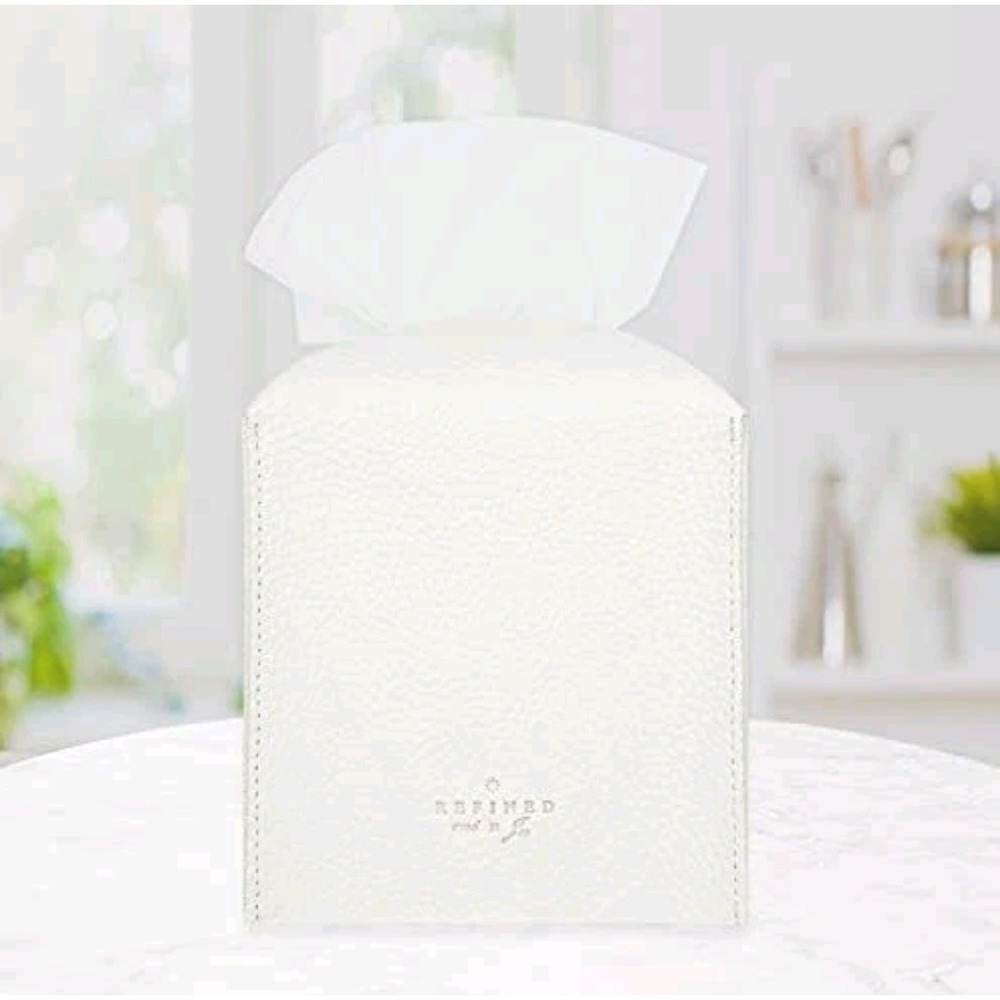 Refined Faux Pebbled Leather Tissue Box Cover White Modern Minimalist Decor